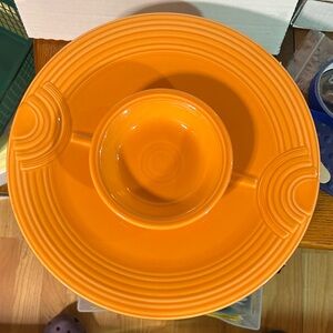 HLC Fiestaware Hostess Tray w Center Dip Bowl & Coffee/Tea Cup & Saucer. EUC